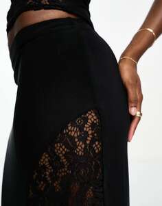 Черная юбка-макси с кружевными вставками Public Desire