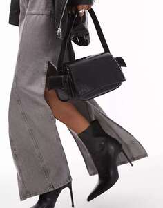 Черная сумка через плечо с несколькими карманами и карманами из искусственной кожи крокодила Topshop Salone