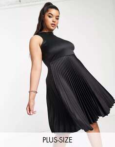 Черное плиссированное мини-платье с высоким воротником и высоким воротником Closet London