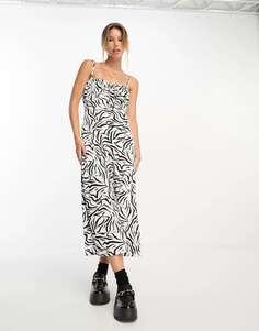 Мятое платье миди доярка New Look с зебровым принтом