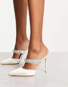 Белые свадебные туфли-мюли на каблуке с жемчужной отделкой Truffle Collection