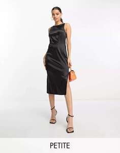 Черное атласное платье миди с разрезом Urban Threads