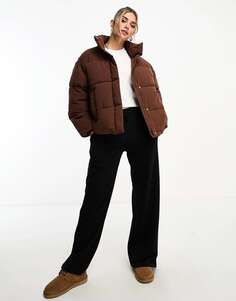 Утепленная куртка-пуховик Pull&amp;Bear шоколадно-коричневого цвета