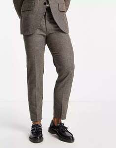 Коричневые костюмные брюки классического кроя Selected Homme с узором &quot;гусиные лапки&quot;
