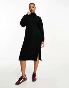 Черное трикотажное платье миди New Look