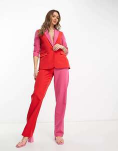 Зауженные брюки в стиле колор-блок Vila красного и розового цвета