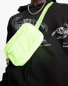 Неоново-зеленая поясная сумка через плечо с клатчем на молнии ASOS