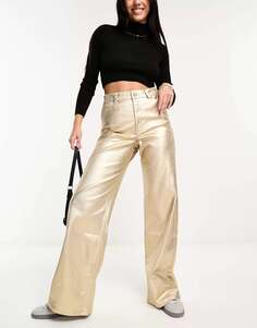 Золотистые широкие джинсы с эффектом металлик Pull&amp;Bear