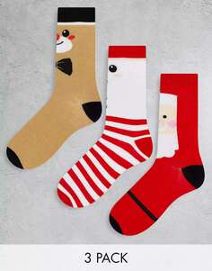 Три пары красных и белых носков со снеговиком Brave Soul Christmas