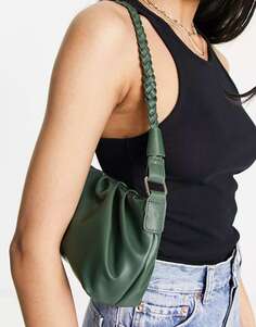 Темно-зеленая сумка через плечо со сборками и плетеным ремешком SVNX
