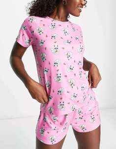 Розовая короткая пижама Loungeable с изображением енота