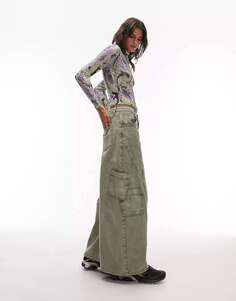 Суперширокие брюки-карго Topshop цвета хаки