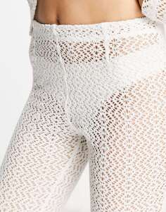 Кремовые кружевные брюки-клеш Weekday Serena