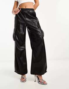 Черные мешковатые брюки карго из искусственной кожи Miss Selfridge
