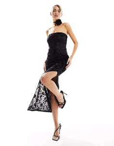 Черное платье-бандо с цветочным принтом и корсажем Miss Selfridge