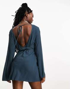 Темно-синее мини-платье Weekday Fahra с открытой спиной и завязкой на талии