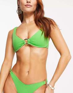 Зеленый бикини-топ с короткими рукавами и кольцами Swim Society Cora