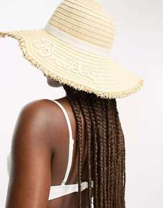 Шляпа с широкими полями South Beach кремового цвета с вышивкой невесты