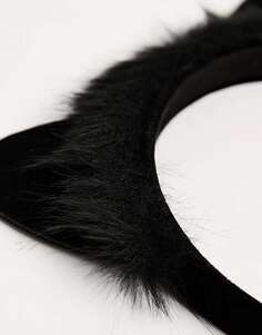 Черная повязка на голову с кошачьими ушками и искусственным мехом ASOS