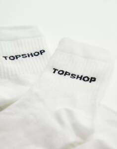 Белые спортивные носки в рубчик с логотипом Topshop