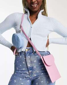 Мини-сумка через плечо French Connection розового и синего цвета