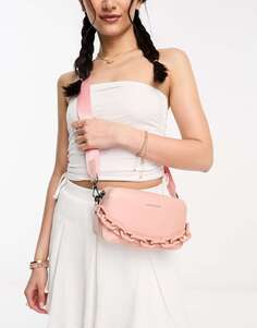 Розовая сумка-коробка для фотокамеры Claudia Canova с цепочкой в ​​тон и ремешком через плечо