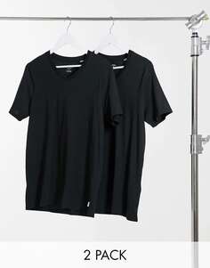 Черная пара облегающих футболок с v-образным вырезом Jack &amp; Jones Essentials (2 шт.)