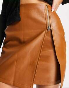 Мини-юбка светло-коричневого цвета из искусственной кожи с молнией NaaNaa