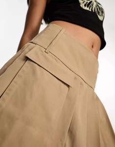 Плиссированная мини-юбка светло-коричневого цвета с карманами и карманами Kyo The Brand