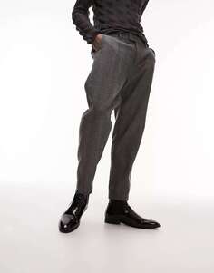 Серые прямые костюмные брюки из смесовой шерсти с узором «елочка» Topman Premium Limited Edition