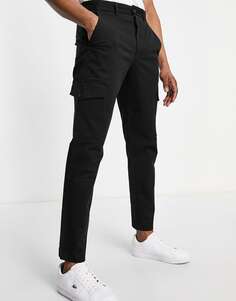 Черные узкие зауженные брюки-карго Selected Homme