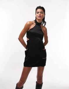 Черное мини-платье с разрезом Topshop Premium Limited Edition