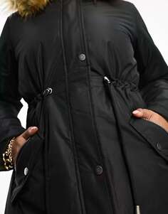 Поношенная куртка-парка Kenny 2 в 1 с капюшоном из искусственного меха черного и хаки цвета Threadbare