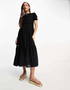 Черное платье миди с вышивкой New Look