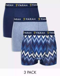 Три пары боксеров Farah dabel темно-синего цвета и джинсовой ткани