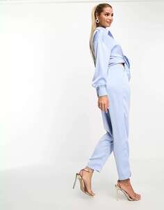 Эксклюзивные атласные брюки свободного кроя синего цвета In The Style