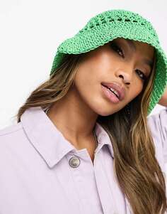 Зеленая упаковываемая соломенная шляпа-ведро открытого плетения ASOS