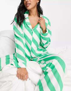 Зелено-белая пижамная рубашка в полоску из модала ASOS