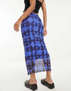 Синяя сетчатая юбка миди Violet Romance с абстрактным принтом