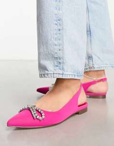 Гламурные розовые туфли на плоской подошве с острым носком и босоножками на пятке Glamorous