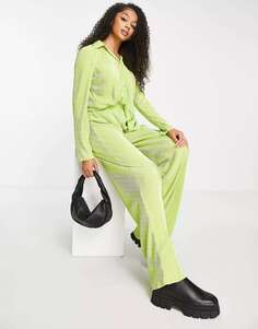 Зеленые комбинированные брюки в плиссированном стиле NaaNaa NaaNaa