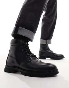 Черные кожаные рабочие ботинки на шнуровке ASOS