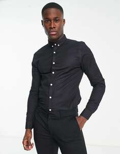 Черная оксфордская рубашка с длинными рукавами New Look