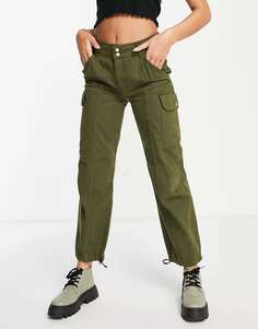 Укороченные брюки карго прямого кроя Pull&amp;Bear цвета хаки