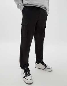 Черные свободные простые брюки-карго Pull&amp;Bear
