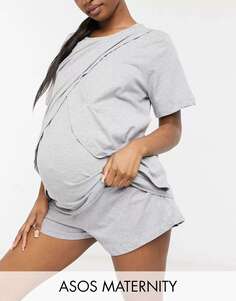 Серая меланжевая короткая пижама из джерси Mix &amp; Match ASOS DESIGN Maternity