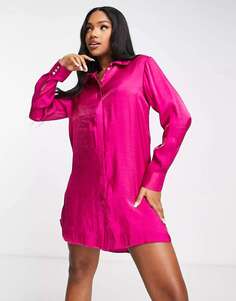 Эксклюзивное атласное мини-платье-рубашка JDY ярко-розового цвета
