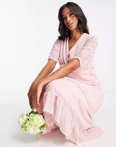 Блумовое свадебное платье макси из шифона с текстурой светло-розового цвета Blume Bridal