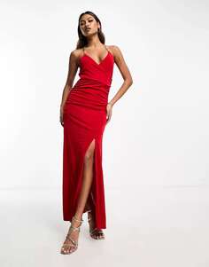 Красное облегающее платье макси с разрезом на бедрах и золотой цепочкой с ремешками AX Paris