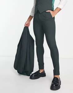 Суперузкие костюмные брюки из ткани премиум-класса Noak &apos;Camden&apos; темно-зеленого цвета с эластичной тканью